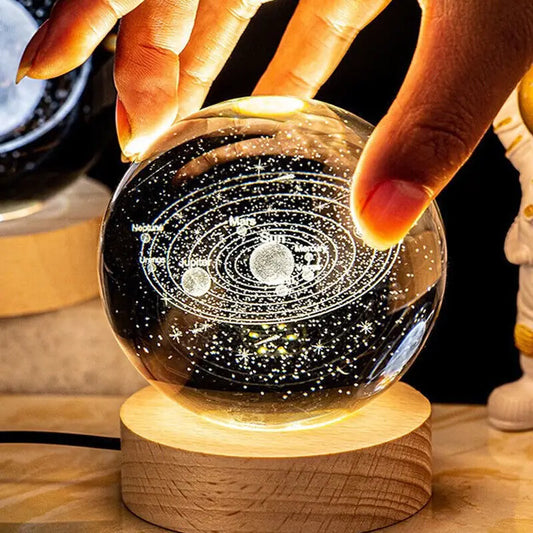 USB Night Light LED Crystal Ball Table Lamp 3D Moon Planet Galaxy